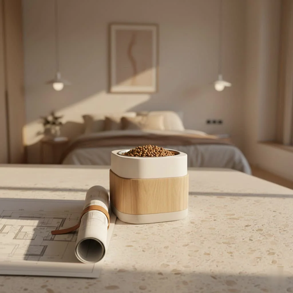 Yakry pet feeder with a cat eating from its bowl