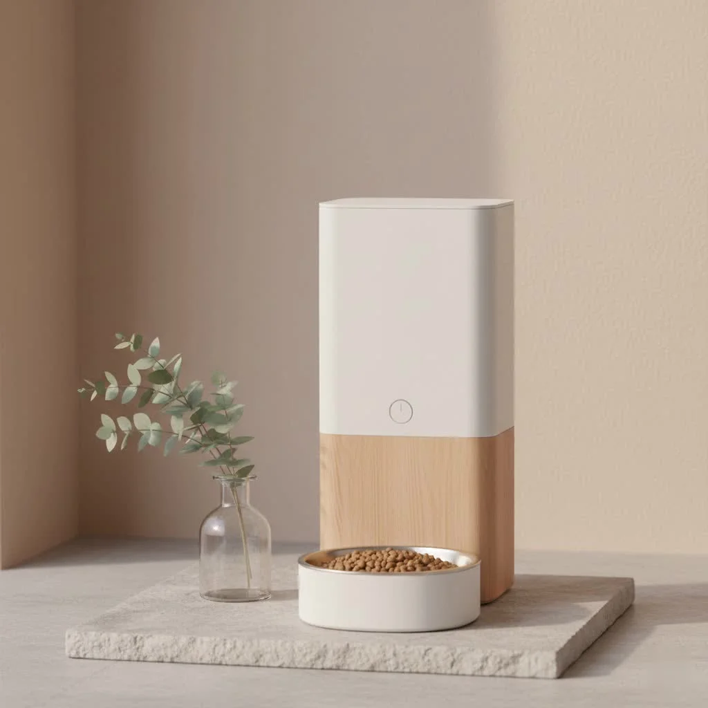 A cat eating from a Wi-Fi pet feeder