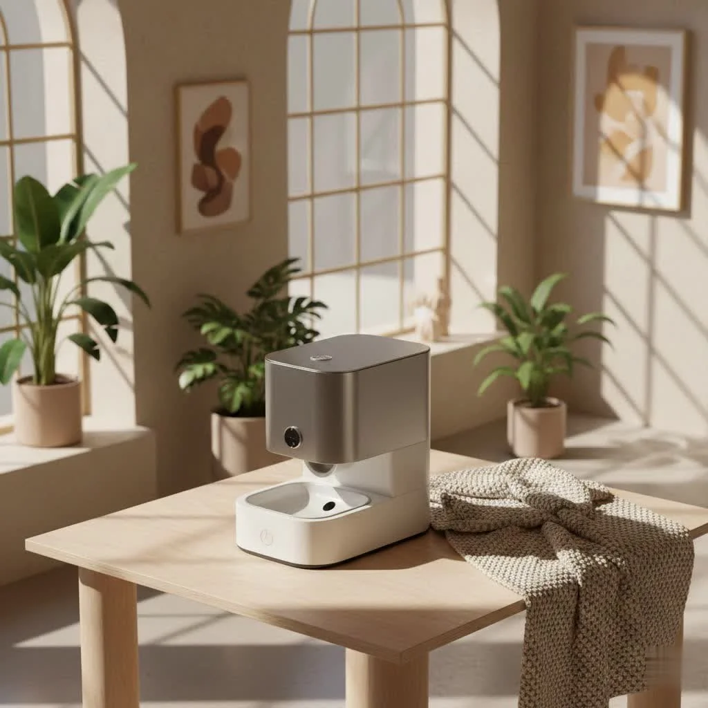 PetSafe automatic pet feeder dispensing kibble into a bowl