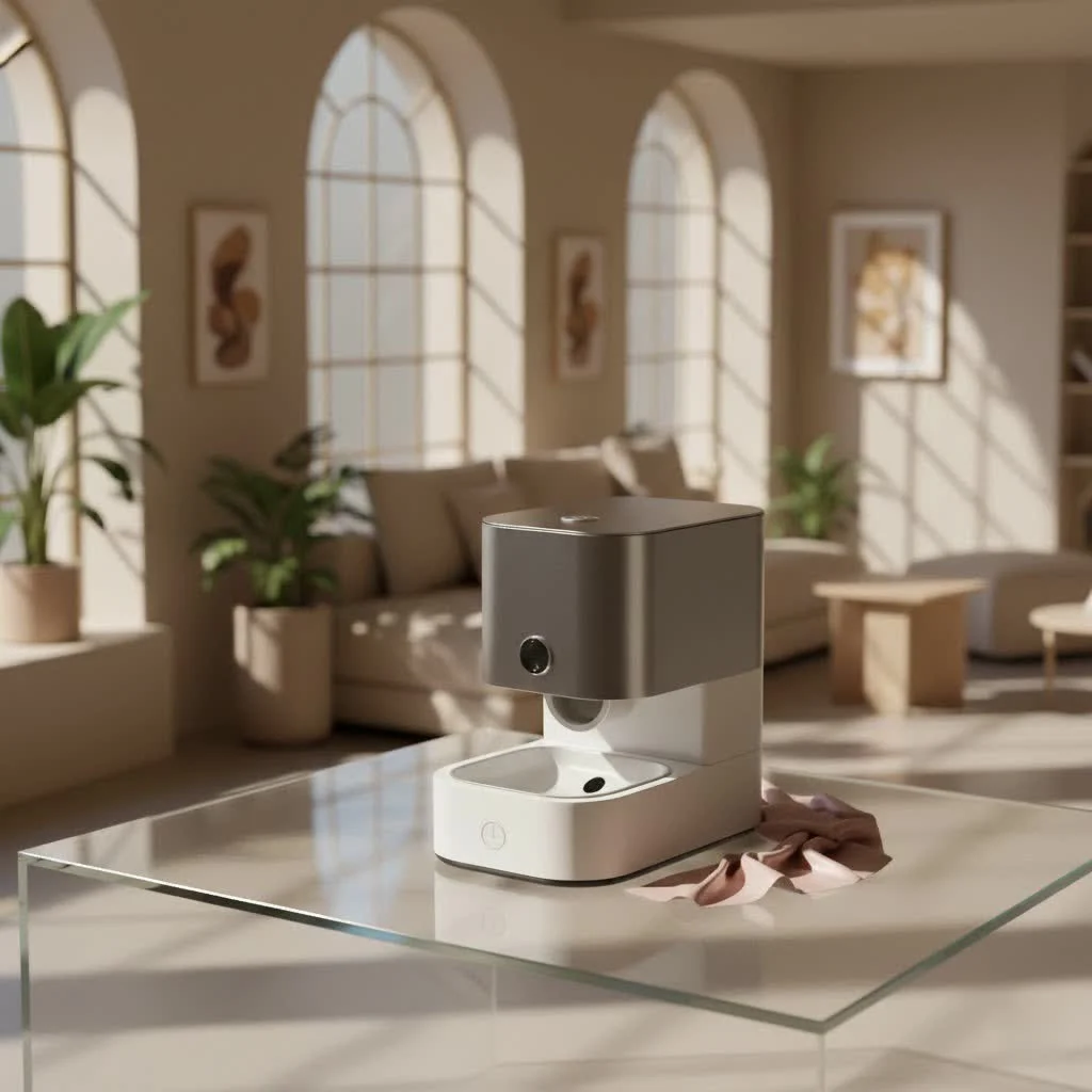 Automatic pet feeder dispensing food for multiple cats