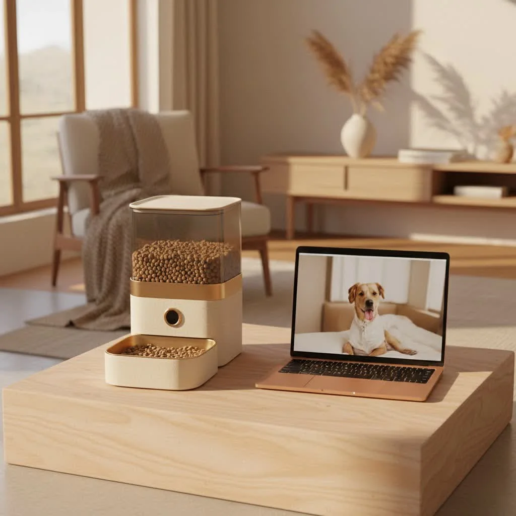 PetSafe automatic pet feeder dispensing kibble into a bowl