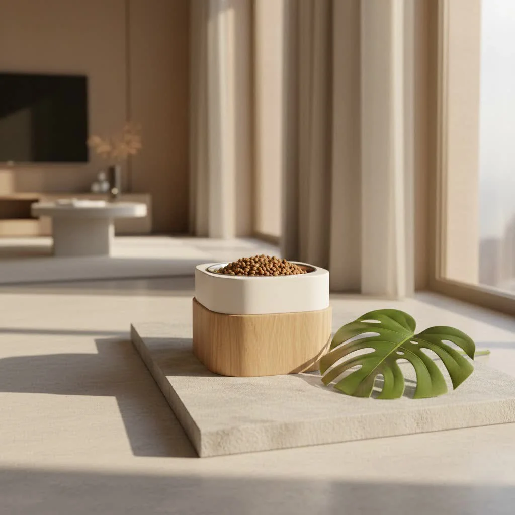 Dokoo pet feeder dispensing dry kibble into a bowl